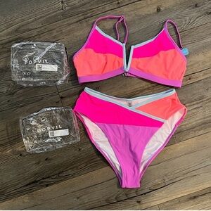 POPVIL Women's Colorblock Bikini Set - Pink and Purple